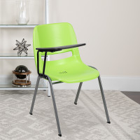 Flash Furniture RUT-EO1-GN-RTAB-GG Green Ergonomic Shell Chair with Right Handed Flip-Up Tablet Arm